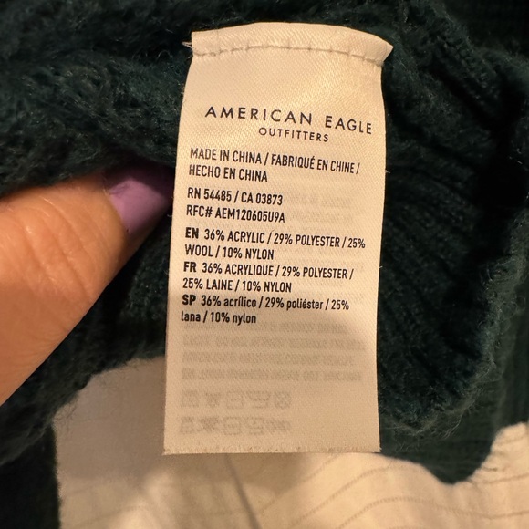 American Eagle Outfitters Women's Deep Emerald/Forest Green Quarter Zip Sweater - Picture 6 of 6